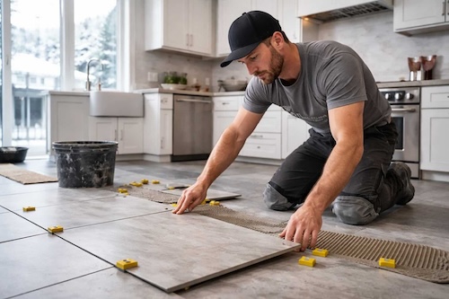tile installation in modern calgary kitchen 1